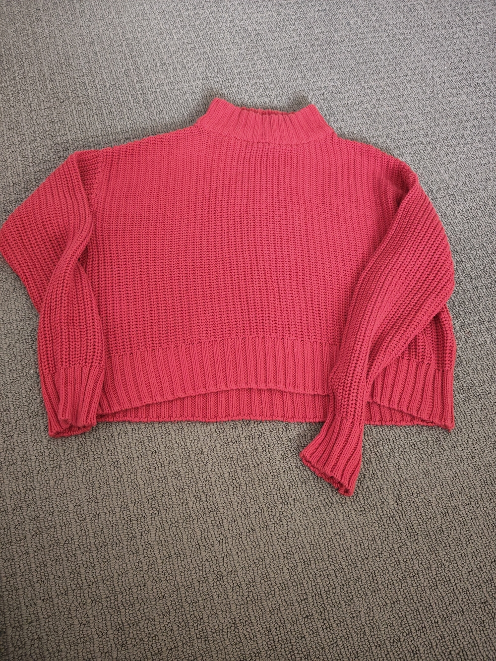 Womens Red Chunky Knit Mock Neck Sweater